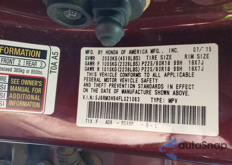 2015 Honda Cr-V Touring from USA, damaged, VIN 5J6RM3H94FL021063